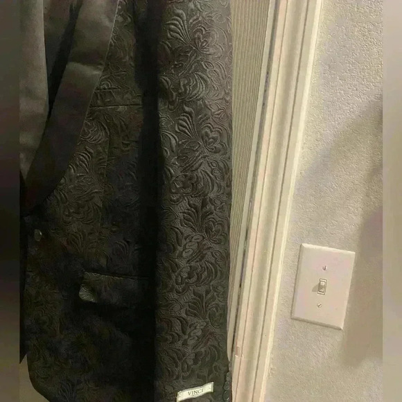 Vinci Philosophy black evening formal wedding vest & jacket with raised design - Picture 8 of 16